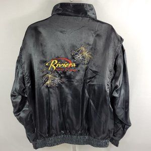 Riviera Hotel Las Vegas Casino Light Jacket Vintage Black Satin Full-Zip Mens L